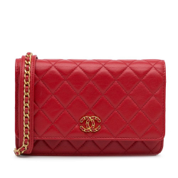 Chanel AB Chanel Red Lambskin Leather Leather Quilted Lambskin 19 Wallet on Chain Italy