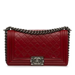 Chanel AB Chanel Red Lambskin Leather Leather Medium Lambskin Boy Flap Bag Italy