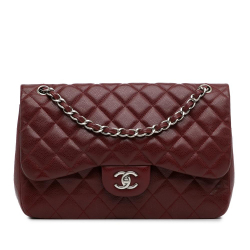 Chanel AB Chanel Red Burgundy Caviar Leather Leather Jumbo Classic Caviar Double Flap Italy