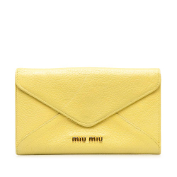 Miu Miu B Miu Miu Yellow Calf Leather Envelope Flap Long Wallet Italy
