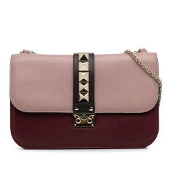 Valentino B Valentino Red Bordeaux with Brown Beige Calf Leather Medium Glam Lock Italy