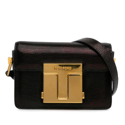 Tom Ford AB Tom Ford Black Calf Leather Small T-Clasp Lizard-Embossed Crossbody Bag Italy