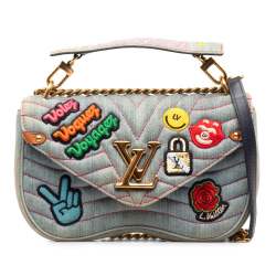 Louis Vuitton B Louis Vuitton Blue Denim Fabric Limited Edition Patches New Wave Chain MM Italy