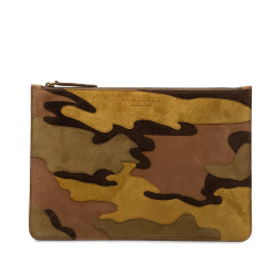 Burberry AB Burberry Brown Suede Leather Camouflage Patchwork Clutch Italy