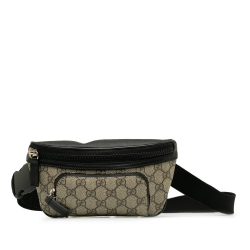 Gucci AB Gucci Brown Beige Coated Canvas Fabric GG Supreme Belt Bag Italy