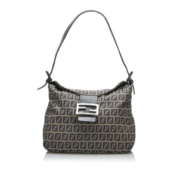 Fendi B Fendi Brown Beige with Blue Navy Canvas Fabric Zucchino Double Flap Shoulder Bag Italy
