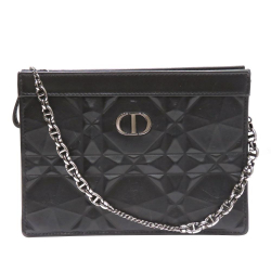 Christian Dior AB Dior Black Calf Leather Caro Zipped Pouch with Chain Italy