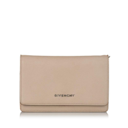 Givenchy B Givenchy Brown Beige Calf Leather Pandora Wallet on Chain Italy