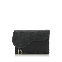 Christian Dior AB Dior Black Canvas Fabric Oblique Saddle Key Holder Italy