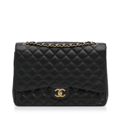Chanel B Chanel Black Caviar Leather Leather Maxi Classic Caviar Double Flap France
