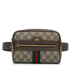 Gucci B Gucci Brown Coated Canvas Fabric GG Supreme Ophidia Belt Bag Italy