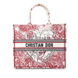 Christian Dior AB Dior White with Red Canvas Fabric Large D-Royaume d'Amour Embroidered Book Tote Italy