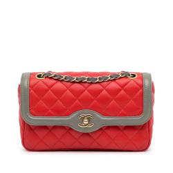 Chanel AB Chanel Red with Gray Calf Leather Two-Tone Day Flap Italy
