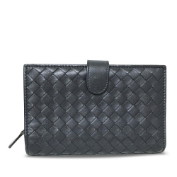 Bottega Veneta B Bottega Veneta Black Calf Leather Intrecciato Compact Wallet Italy