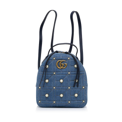 Gucci AB Gucci Blue Denim Denim Fabric Small GG Marmont Pearl Backpack Italy