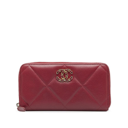 Chanel B Chanel Red Lambskin Leather Leather 19 Zip Around Wallet Italy