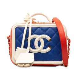 Chanel AB Chanel Blue with Red Caviar Leather Leather Small Tricolor Caviar CC Filigree Vanity Case Italy
