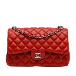 Chanel AB Chanel Red Lambskin Leather Leather Jumbo Classic Lambskin Double Flap Italy