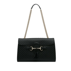 Gucci AB Gucci Black Calf Leather Medium Microguccissima Emily Shoulder Bag Italy