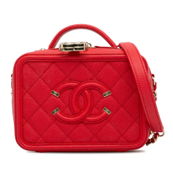 Chanel AB Chanel Red Caviar Leather Leather Small Caviar Filigree Vanity Case Italy