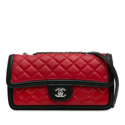 Chanel AB Chanel Red with Black Lambskin Leather Leather Medium Graphic Flap Italy