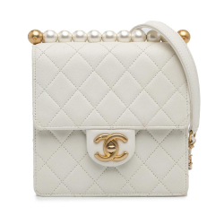 Chanel AB Chanel White Calf Leather Small Chic Pearls Flap Bag Italy