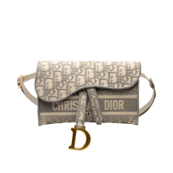 Christian Dior AB Dior Gray Light Gray Canvas Fabric Oblique Saddle Slim Belt Pouch Italy