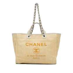 Chanel AB Chanel Yellow Light Yellow Raffia Natural Material Medium Deauville Satchel Italy