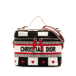 Christian Dior AB Dior White with Black Canvas Fabric Embroidered D-Royaume d’Amour Vanity Bag Italy