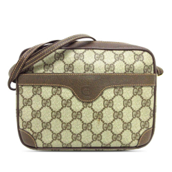 Gucci B Gucci Brown Beige Coated Canvas Fabric GG Supreme Crossbody Italy