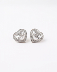 Chanel CC Rhinestones Heart Earrings