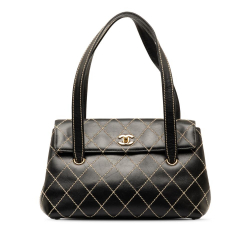 Chanel B Chanel Black Lambskin Leather Leather CC Wild Stitch Lambskin Shoulder Bag Italy