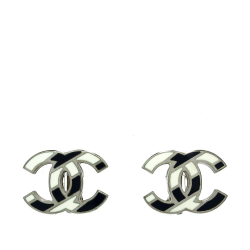 Chanel AB Chanel Silver with Black Brass Metal CC Stripe Clip on Earrings France