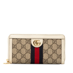 Gucci A Gucci Brown Beige with White Coated Canvas Fabric GG Supreme Ophidia Zip Around Wallet Italy