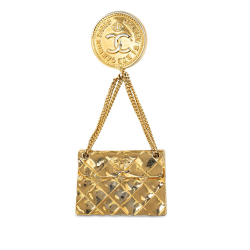Chanel AB Chanel Gold Gold Plated Metal CC Quilted Flap Bag Brooch France