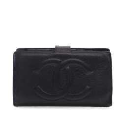 Chanel AB Chanel Black Caviar Leather Leather CC Caviar French Long Wallet France