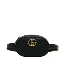 Gucci AB Gucci Black Calf Leather GG Marmont Matelasse Belt Bag Italy