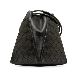 Bottega Veneta B Bottega Veneta Black Calf Leather Intrecciato Mini Knot Bucket Bag Italy