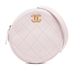 Chanel AB Chanel Pink Light Pink Patent Leather Leather Quilted Patent Round Clutch with Chain Italy