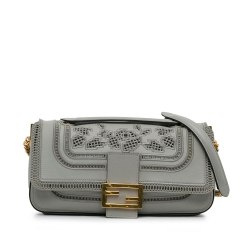 Fendi B Fendi Gray Calf Leather Embroidered Lace Baguette Chain Italy