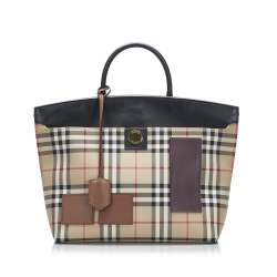 Burberry AB Burberry Brown Beige with Multi Canvas Fabric House Check Society Satchel Italy