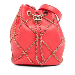 Chanel B Chanel Pink Lambskin Leather Leather Entwined Chain Drawstring Bucket Italy