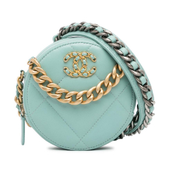 Chanel AB Chanel Blue Light Blue Lambskin Leather Leather Lambskin 19 Round Clutch with Chain Italy