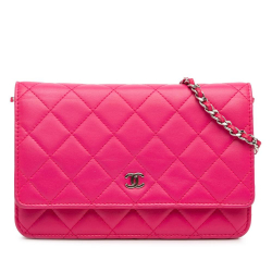 Chanel AB Chanel Pink Lambskin Leather Leather CC Quilted Lambskin Wallet On Chain Italy