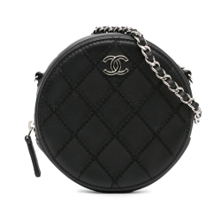 Chanel Black Lambskin Leather Leather Quilted Lambskin Ultimate Stitch Round Clutch with Chain Italy