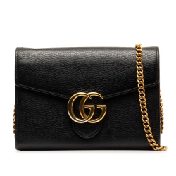 Gucci B Gucci Black Calf Leather GG Marmont Wallet on Chain Italy