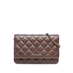 Chanel AB Chanel Purple Lambskin Leather Leather Iridescent Lambskin CC Wallet on Chain Italy