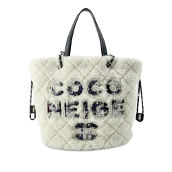 Chanel AB Chanel White with Black Fur Natural Material Shearling Coco Neige Tote Italy