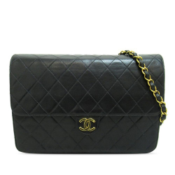 Chanel B Chanel Black Lambskin Leather Leather CC Quilted Lambskin Single Flap France