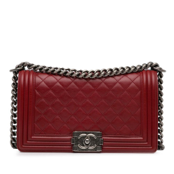 Chanel AB Chanel Red Lambskin Leather Leather Medium Lambskin Boy Flap Italy